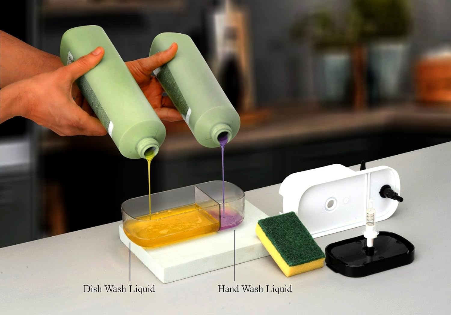 3 in 1 Soap Pump Dispenser Dish Soap Liquid Dispenser Sponge Holder Dish Soap Pump