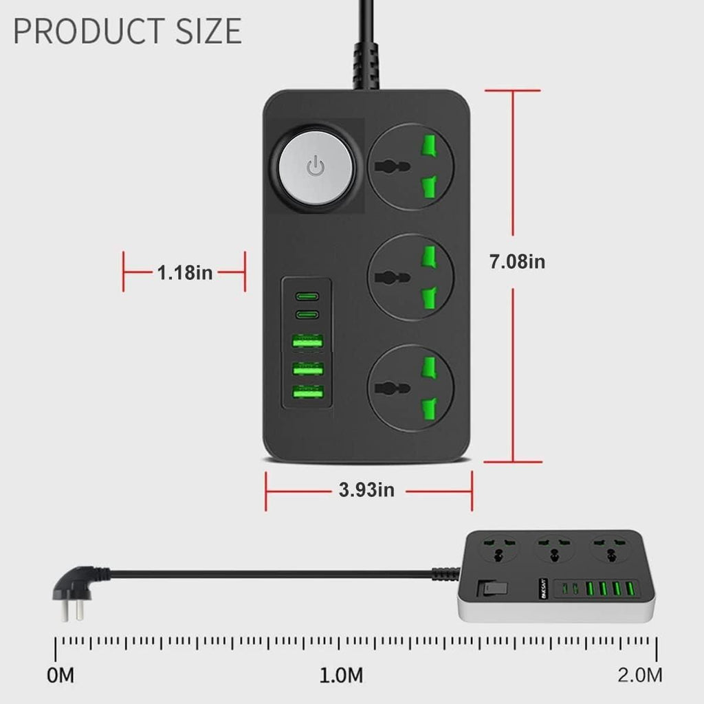 Multi Port Extension With USB Port 2m Power Cord